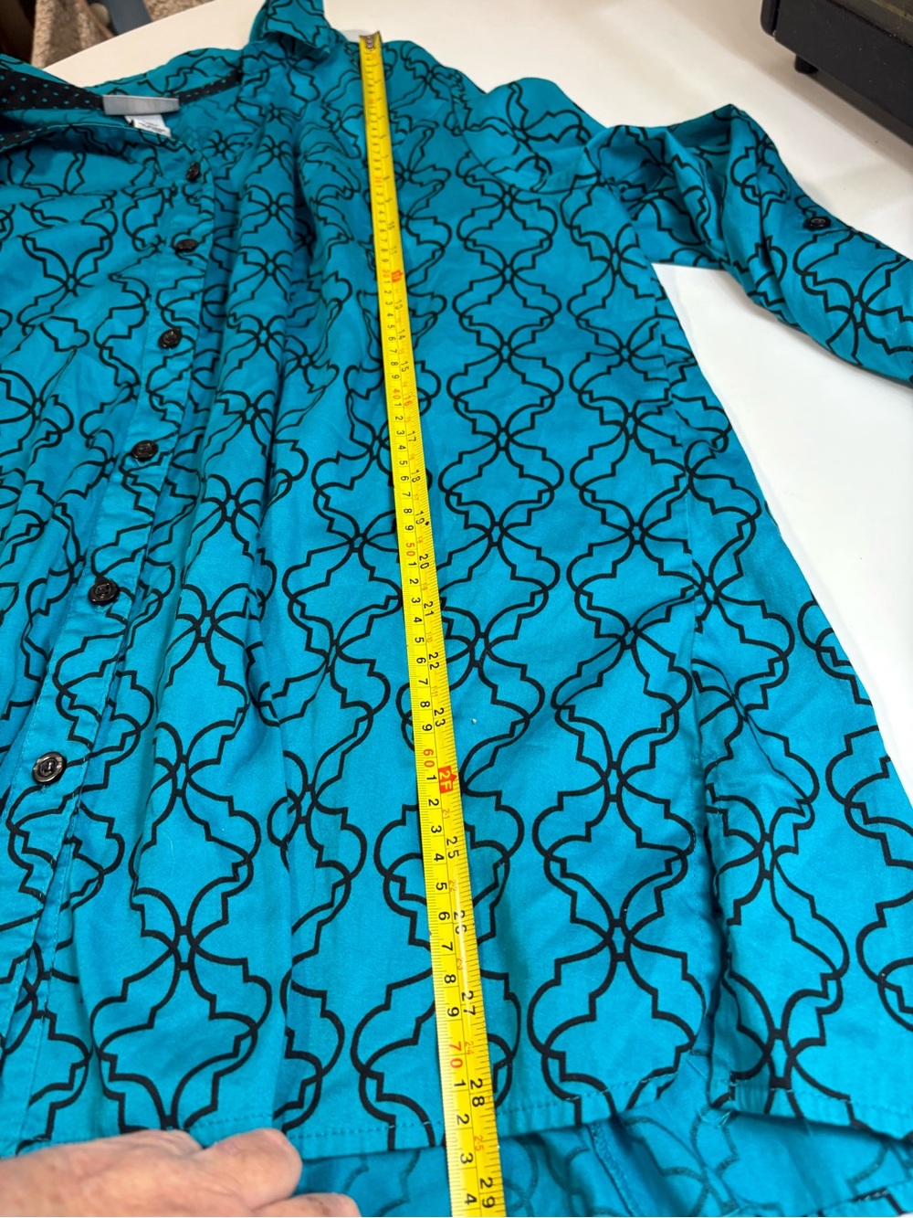 2X Catherines Teal & Black Geometric Button-Up Shirt.Colorful Slenderizing!#Arts - Picture 10 of 12